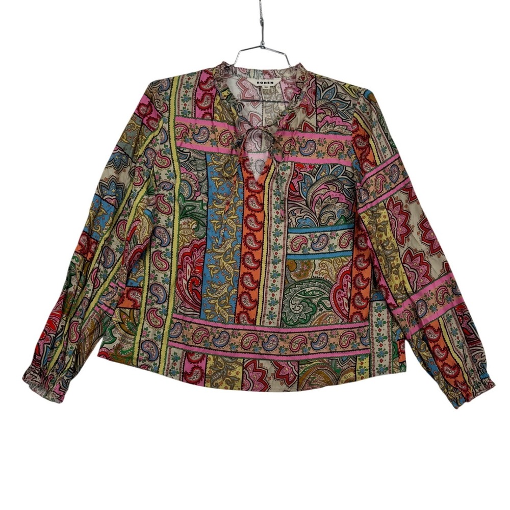 Boden Viscose Romantic Blouse Womens 10 Multicolor Excellent Paisley Patchwork